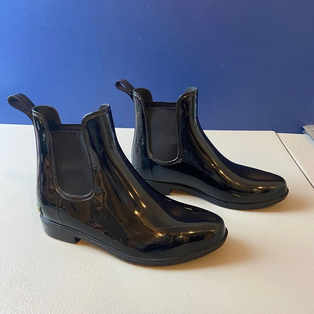 Ralph Lauren Tally Bo Rai Women Size 7B Chelsea Style Ankle Boots Black Rain